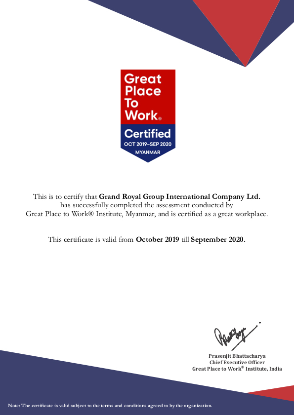 Grand Royal Whisky - A Great Place To Work Certificate - Grand Royal Whisky